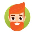 Cartoon bearded man face. Friendly hipster male avatar