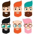 Cartoon bearded man heads. Handsome hipster male face. Emblem for barber shops and other fashion business. Avatars Royalty Free Stock Photo