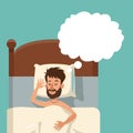 Cartoon bearded man sleeping dream shirtless bed