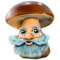 Cartoon bearded mushroom boletus on a blank background