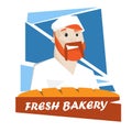 Cartoon beardy man face. Fresh bakery concept