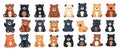 Cartoon bears in minimalist chibi style hand drawn vector set. Cute animals of different colors with emotions and poses Royalty Free Stock Photo