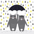Cartoon bears with umbrella