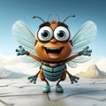 Cartoon Beautiful Cute Little Blue Fly Character Person extreme closeup. Generative AI