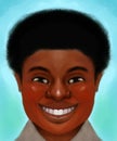 Cartoon beautiful hand drawn black smiling woman with afro haircut