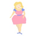 Cartoon Beautiful overweight girl standing in front view wearing pink dress. Vector illustration flat isolate