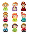 Cartoon beautiful princess icons set Royalty Free Stock Photo