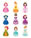 Cartoon beautiful princess icons set