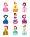 Cartoon beautiful princess icons set Royalty Free Stock Photo