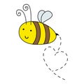 Cartoon beautiful smiling drawn flying bee with sting. Vector Illustrator. EPS10