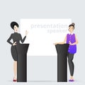 Cartoon beautiful smiling Women presentation speaker debates near big clean board  business lady, vector illustration Royalty Free Stock Photo