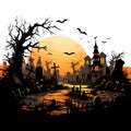 Cartoon a beautiful whimsical graveyard. Halloween Concept. Generative Ai