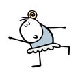 Cartoon beautiful young ballerina gracefully dances ballet on the stage of musical theater. Vector illustration of hand