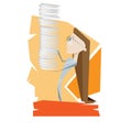 Cartoon beautiful young woman with business paper