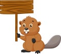 Cartoon beaver holding blank sign Royalty Free Stock Photo