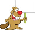 Cartoon beaver holding a sign Royalty Free Stock Photo