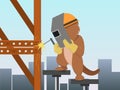 Cartoon beaver in mask welding metal construction