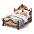 Cartoon Illustration Of A Wooden Bed