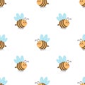 Cartoon bee character seamless pattern. Doodle style. Hand drawn character illustration. Royalty Free Stock Photo