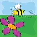 Cartoon bee flying near flower Royalty Free Stock Photo