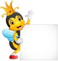 Cartoon bee hold blank sign Royalty Free Stock Photo