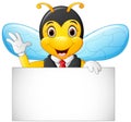 Cartoon bee hold blank sign Royalty Free Stock Photo