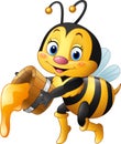 Cartoon bee holding bucket with honey dripping