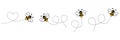 Cartoon bee icon set. Bee flying on a dotted route isolated on the white Royalty Free Stock Photo