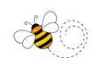 Cartoon bee mascot. A small bees flying on a dotted route. Wasp collection. Vector characters. Incest icon. Template