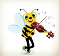 Cartoon bee playing violin Royalty Free Stock Photo