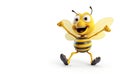 Cartoon bee running isolated on white background. 3d illustration. A cartoon bee with a happy face and arm raised in a cheerful Royalty Free Stock Photo