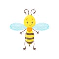 Cartoon bee or wasp, bumblebee cute vector mascot for logo, nursery goods, natural organic food or honey illustration Royalty Free Stock Photo