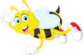 Cartoon bee waving hand isolated on white background Royalty Free Stock Photo