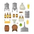 Cartoon Beer Brewing Color Icons Set. Vector Royalty Free Stock Photo