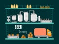 Cartoon Beer Brewing Process Production Drink. Vector Royalty Free Stock Photo