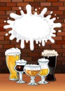cartoon beer mugs on brick wall background poster