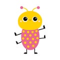 Cartoon beetle bug. Insect animal. Cute kawaii smiling baby character. Education cards for kids. Pink and yellow color. White Royalty Free Stock Photo