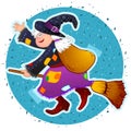 Cartoon befana or witch with broom, white background. Royalty Free Stock Photo