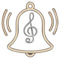 Cartoon Bell Ringing Sound Waves with Treble Clef Illustration Design Royalty Free Stock Photo