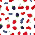 Cartoon berries pattern. Strawberry, blueberry, cranberry, cherry