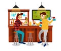 Cartoon best friends watching football game in bar