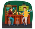 Cartoon best friends watching football game in bar