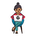 Cartoon beutiful girl using laptop sitting