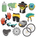 Cartoon bicycle equipment icon set Royalty Free Stock Photo