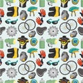Cartoon bicycle equipment seamless pattern