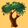 Cartoon bifurcated tree with green crown Royalty Free Stock Photo
