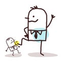 Cartoon big businessman pushing down a small one