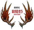 Cartoon big moose horns or antlers vector