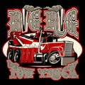 Cartoon big rig tow truck with vintage lettering poster Royalty Free Stock Photo