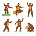 Cartoon bigfoot sasquatch character collection Vector illustration. Royalty Free Stock Photo